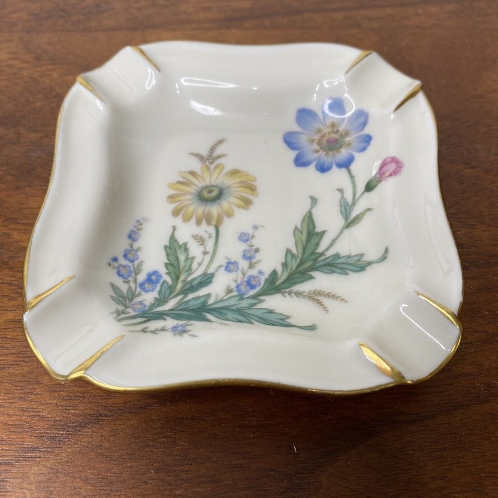 Vintage Thomas Ivory Bavaria Germany ASh Tray Pin Dish Vanity Trinket Floral